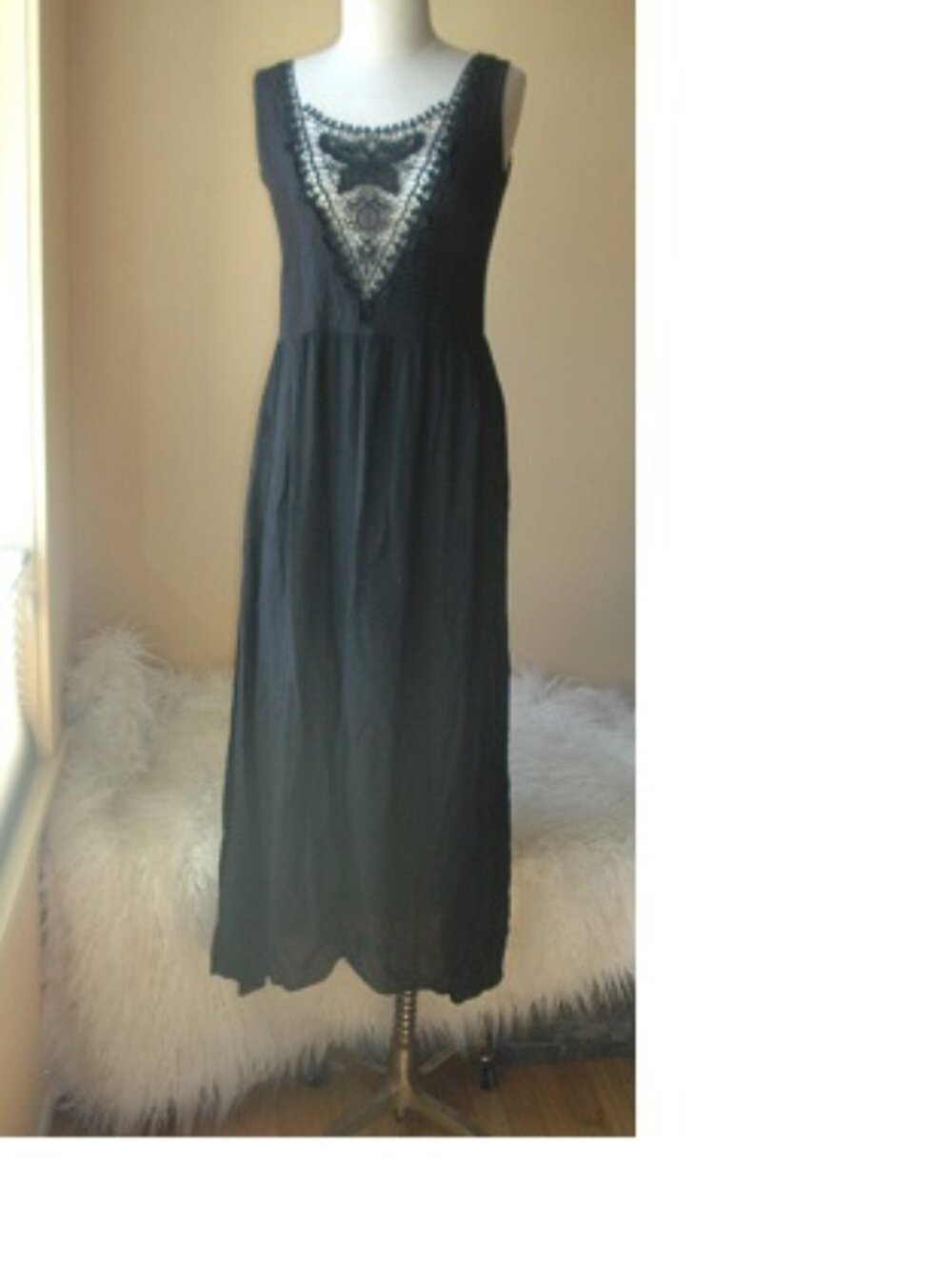 Italian Made MAXI dress Black Gauze BUTTERFLY lace inset Whimsigoth Fairy Goth M